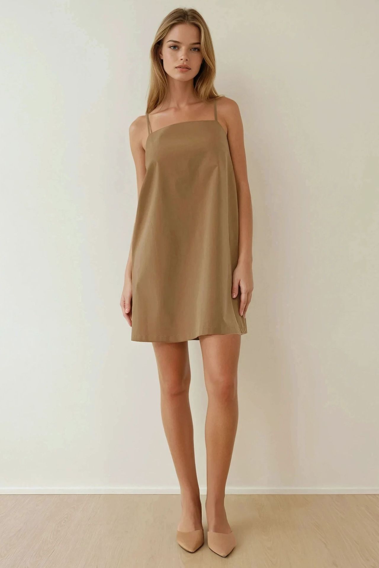 Square Collar Relax Mini Dress with Pockets