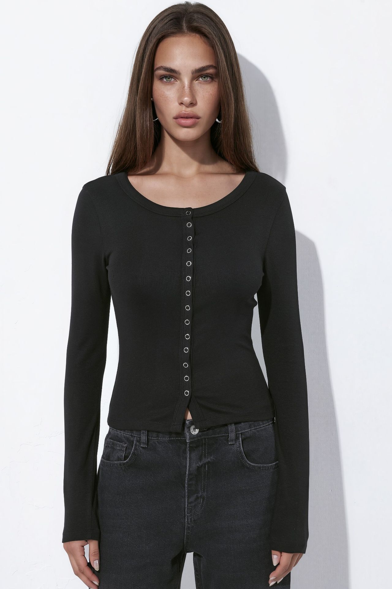 Knit Top with Full Front Snap Buttons 3