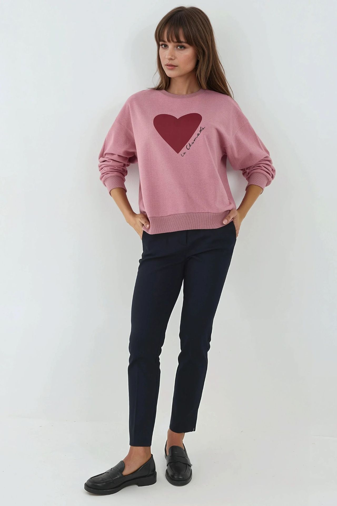 Printed Crew Neck Raised Sweatshirt 6