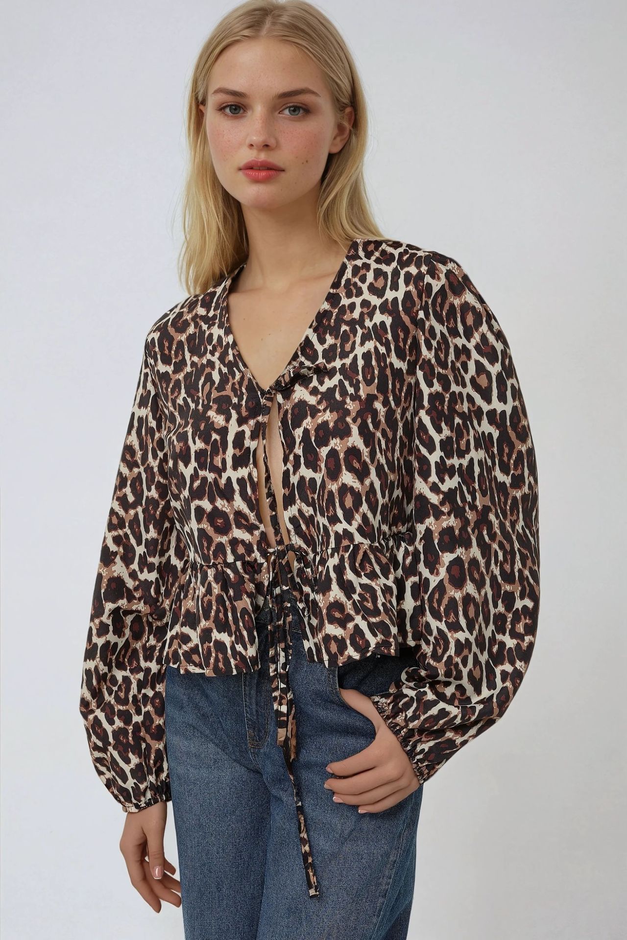 Leopard Print V-Neck Blouse