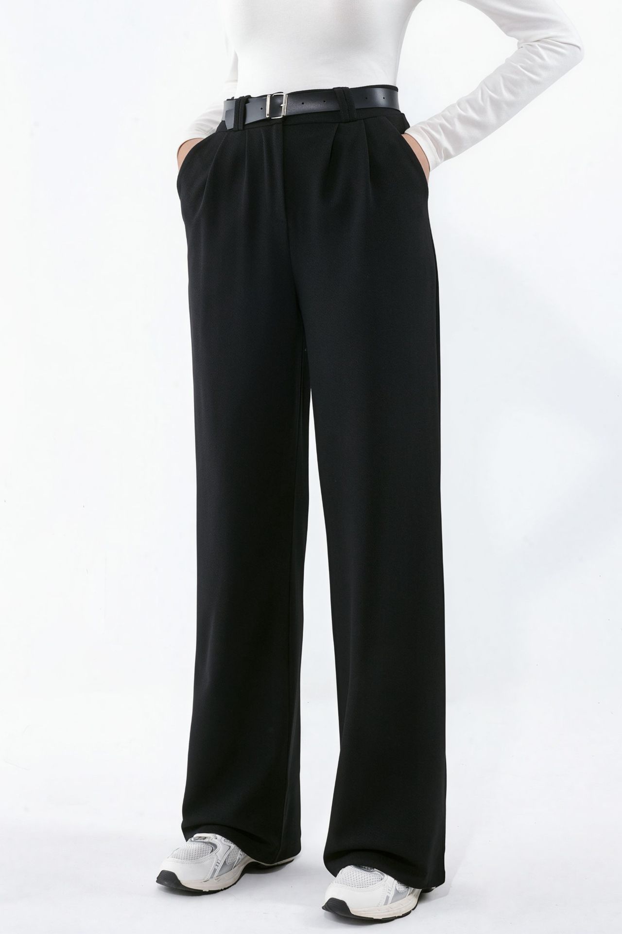 Belted Stretch Palazzo Pants 1