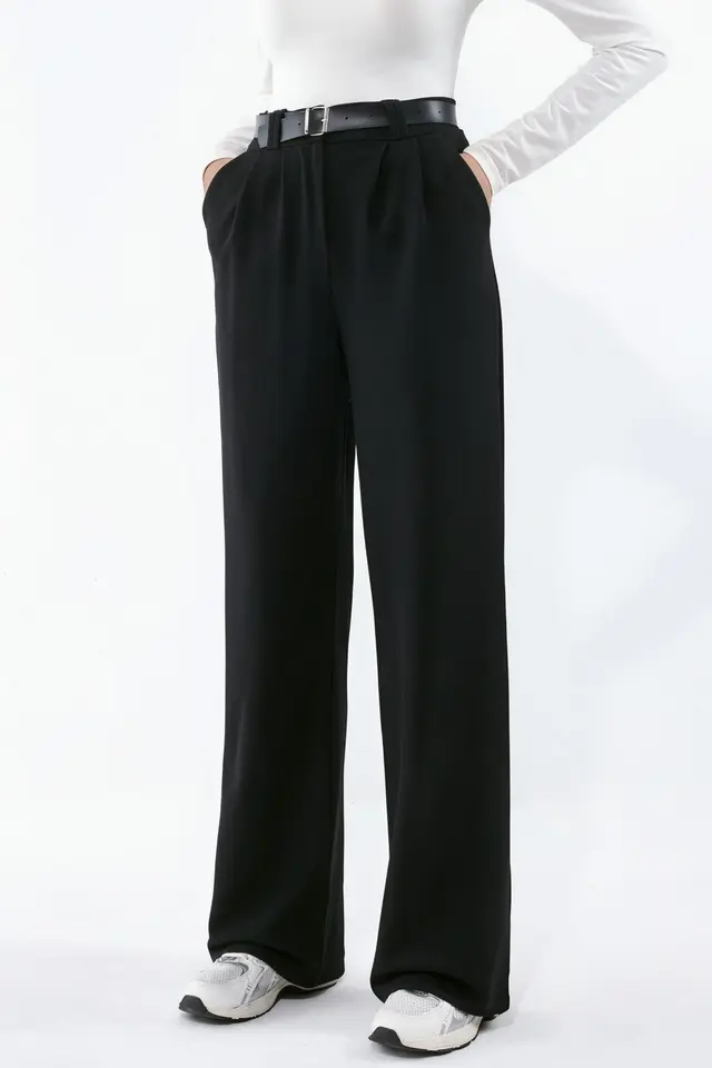 Belted Stretch Palazzo Pants