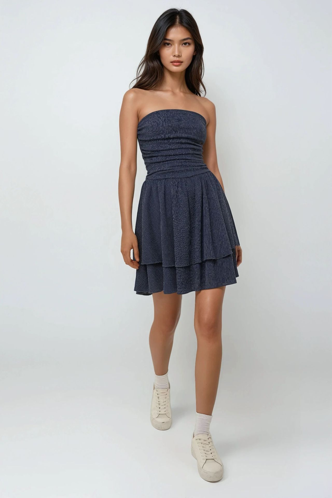 Strapless Textured Ruffle Mini Dress