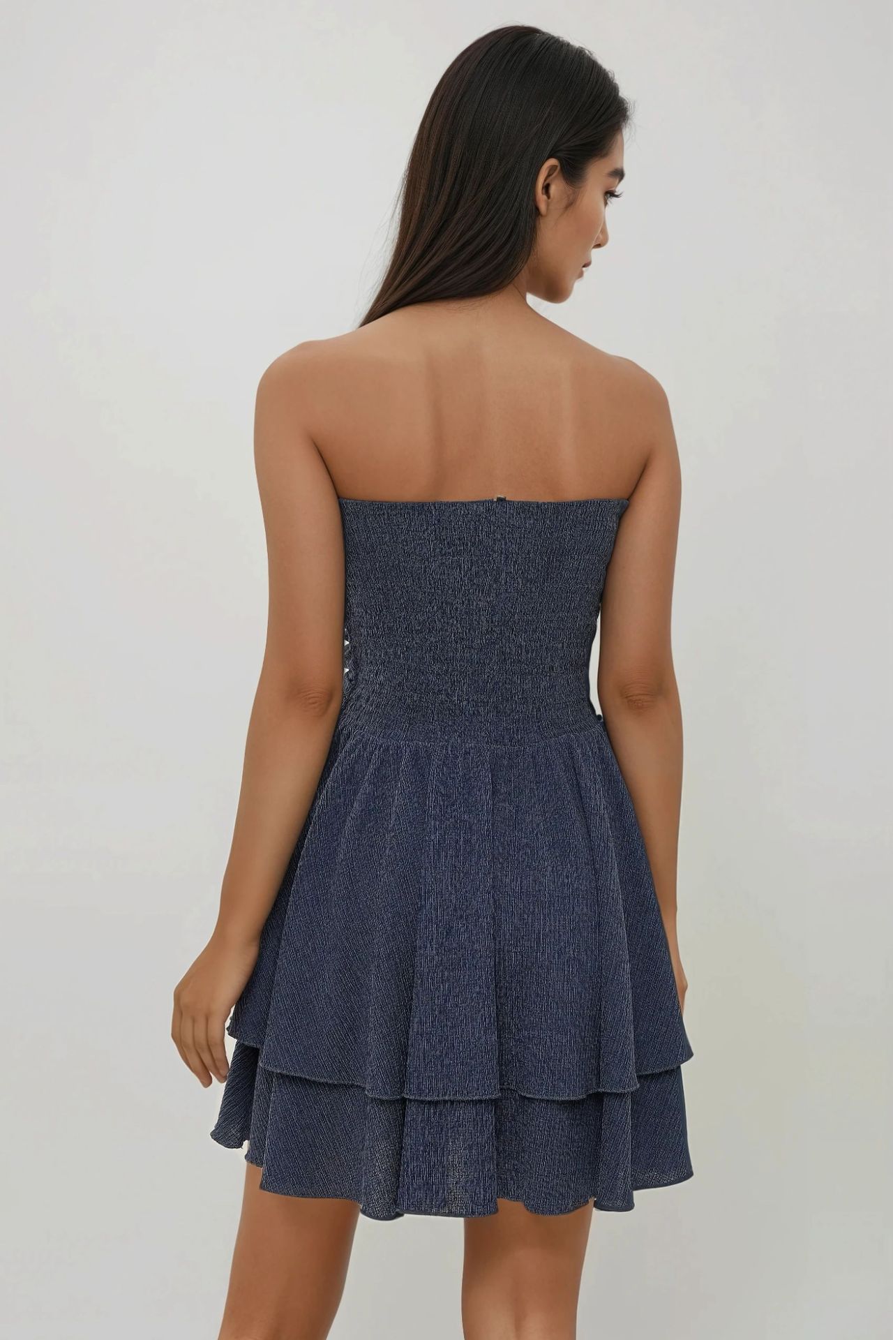 Strapless Textured Ruffle Mini Dress