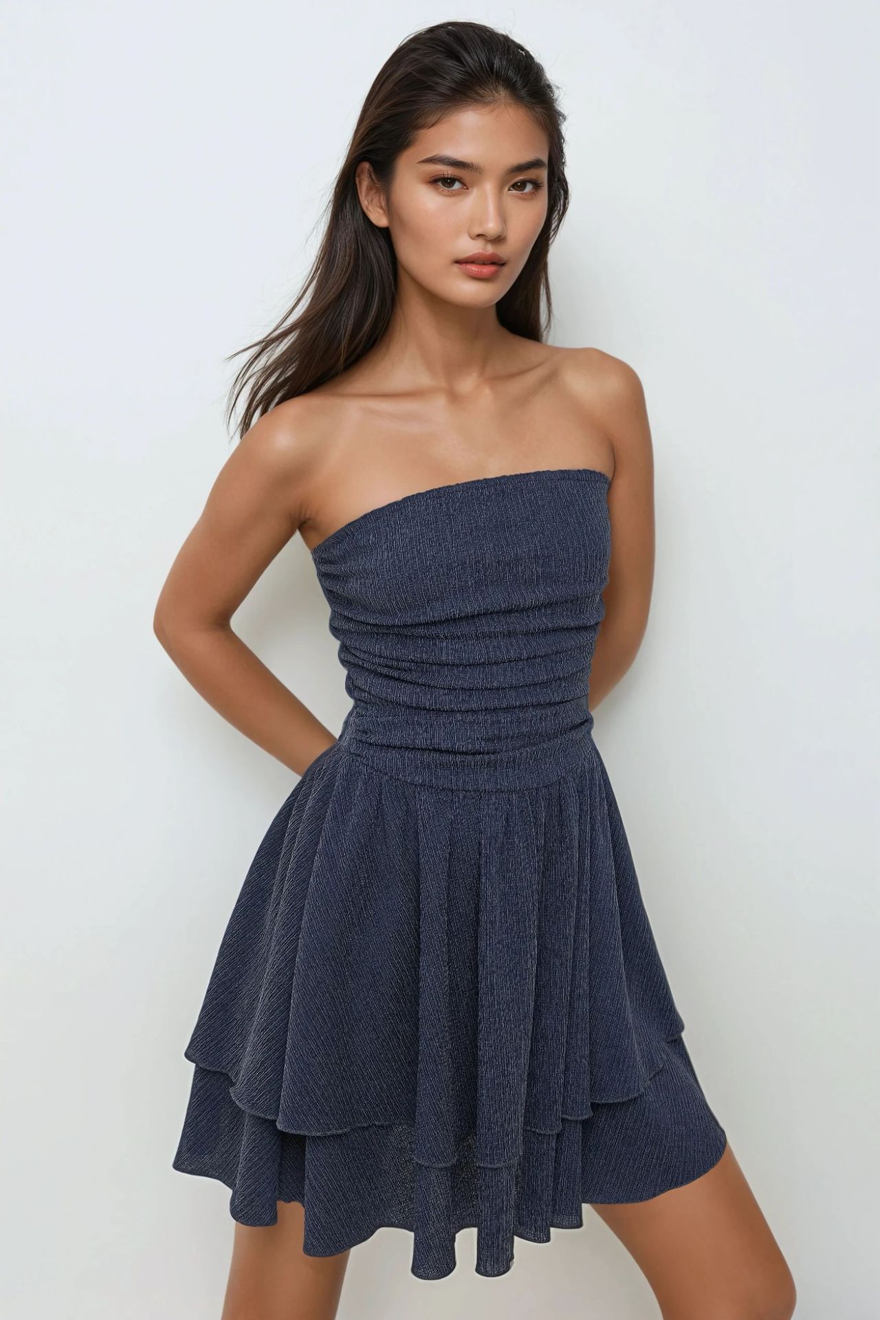 Strapless Textured Ruffle Mini Dress