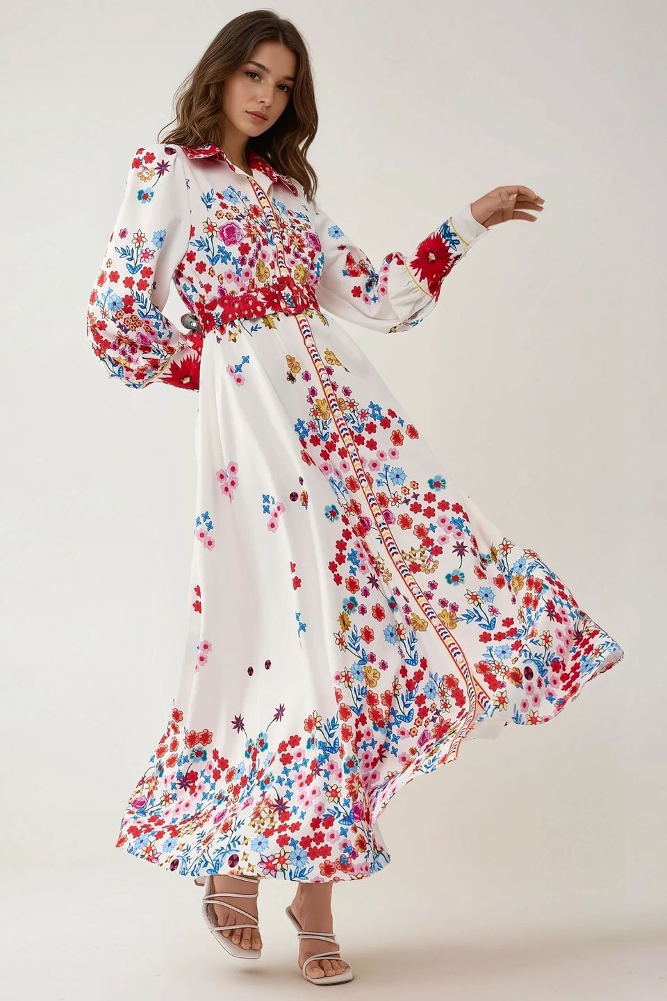 Printed Maxi Dress with Shirt Collar