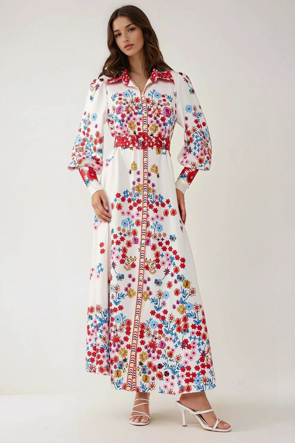 Printed Maxi Dress with Shirt Collar