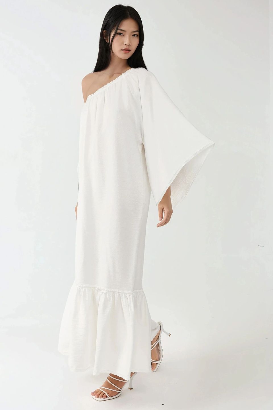 Asymmetrical Collar Off Shoulder Maxi Dress