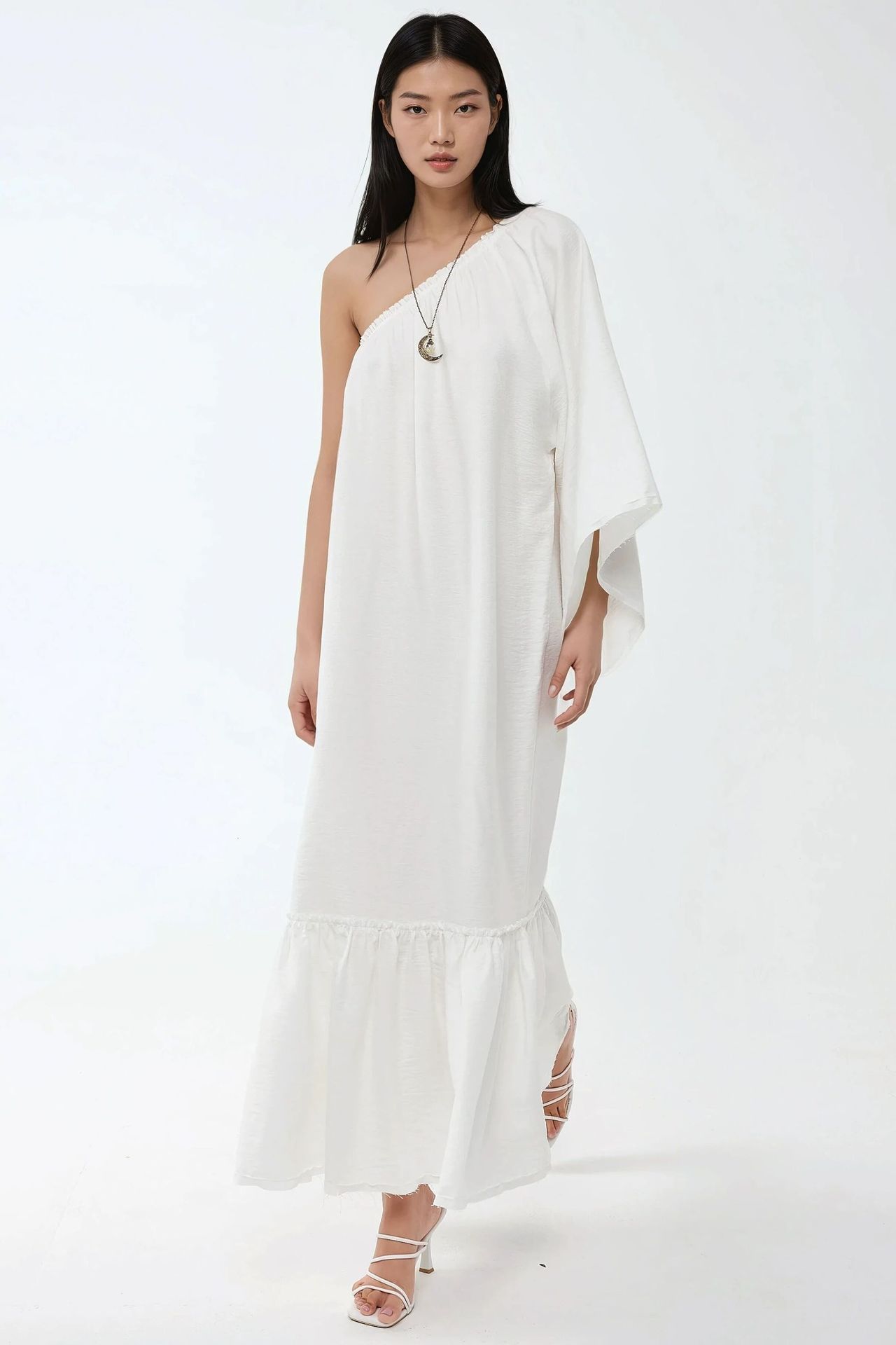 Asymmetrical Collar Off Shoulder Maxi Dress