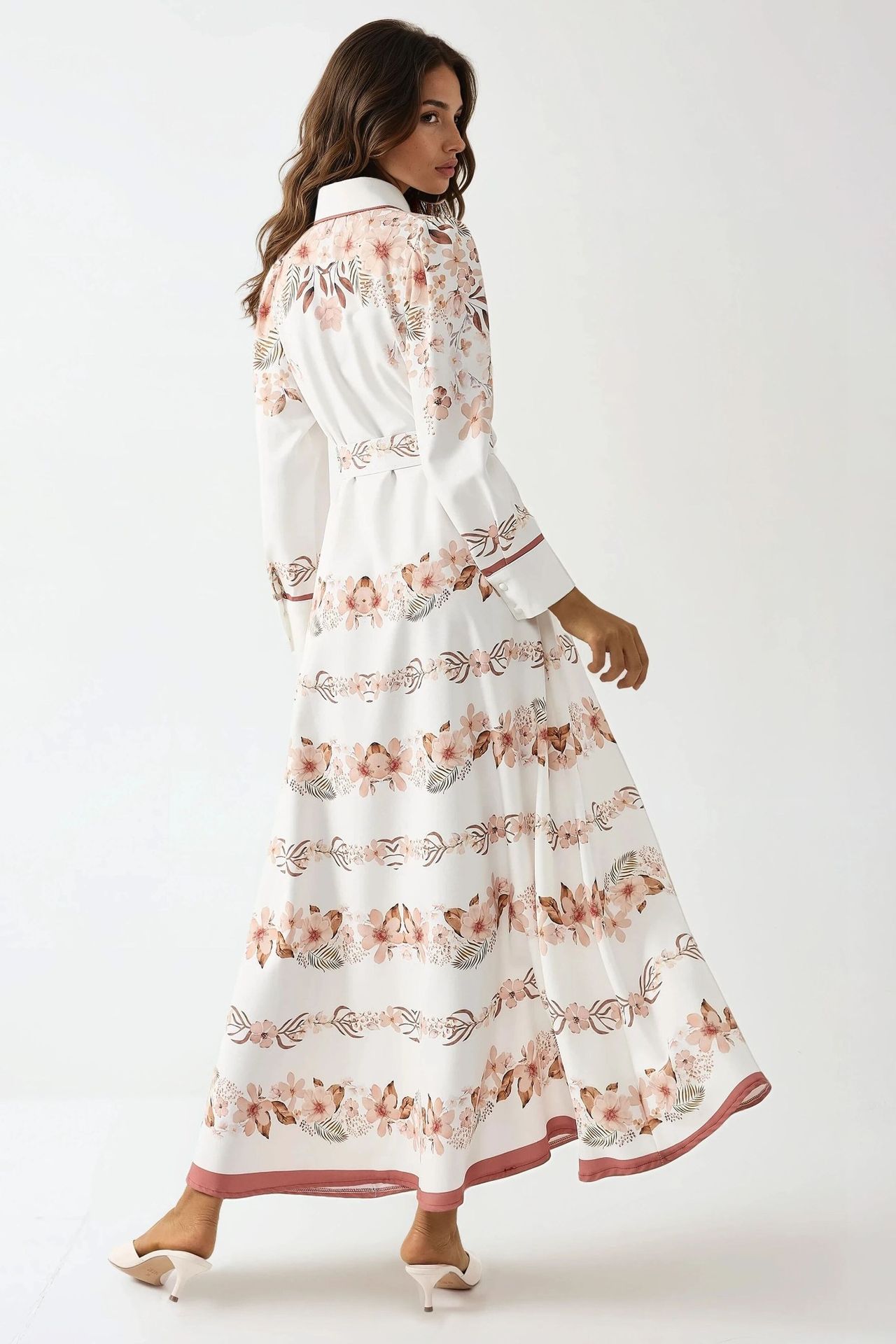 Printed Long Sleeve Maxi Dress with Belt