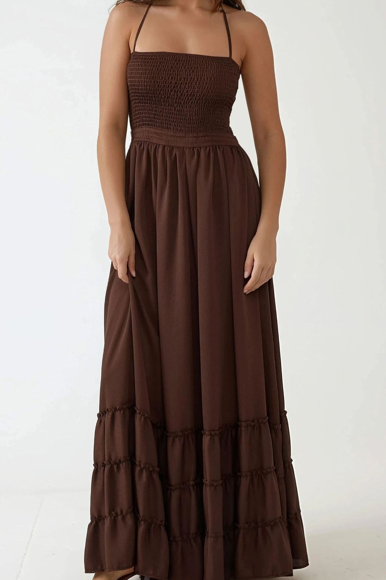 Textured Maxi Dress with Square Collar