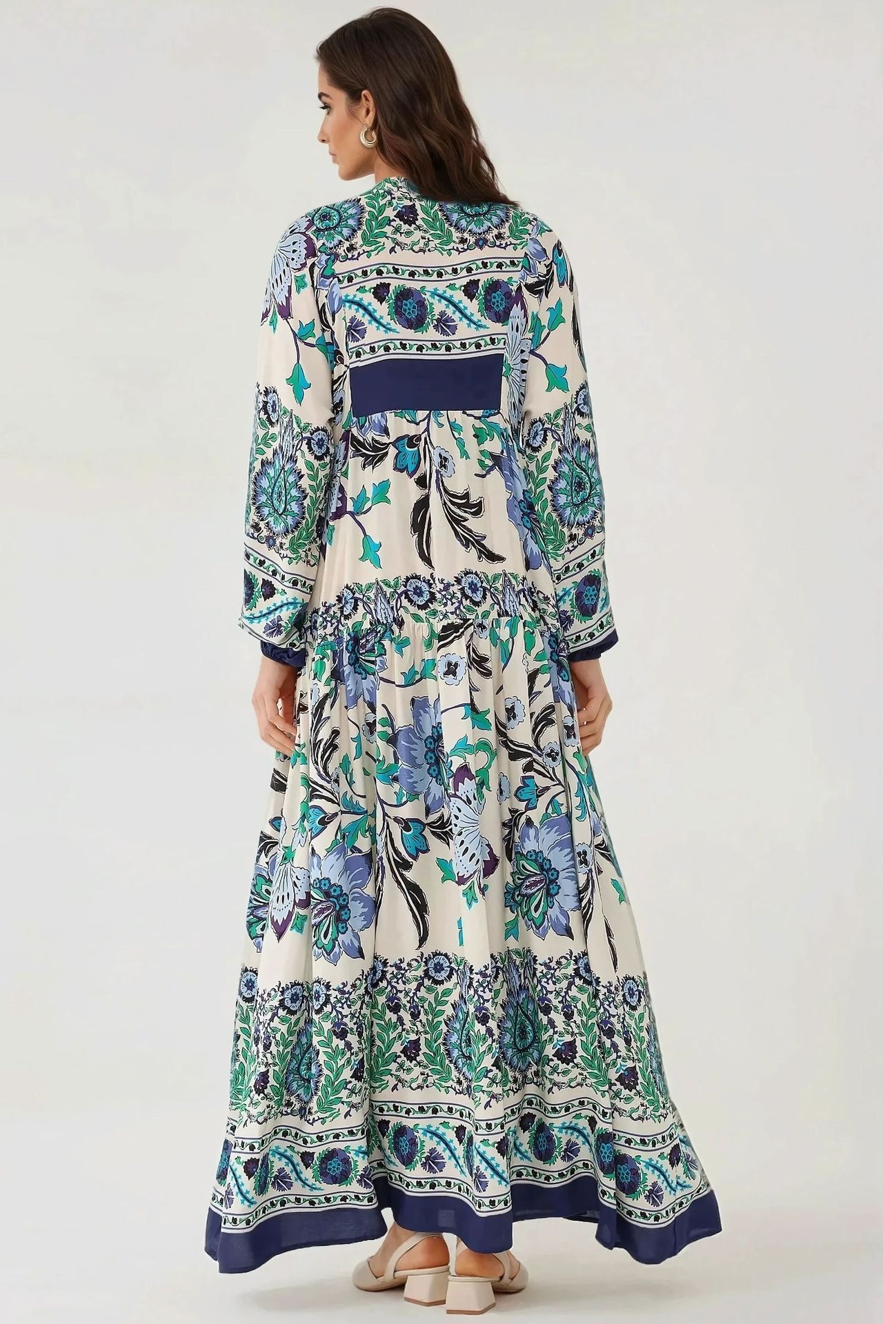 Printed Long Sleeve Viscose Maxi Dress 