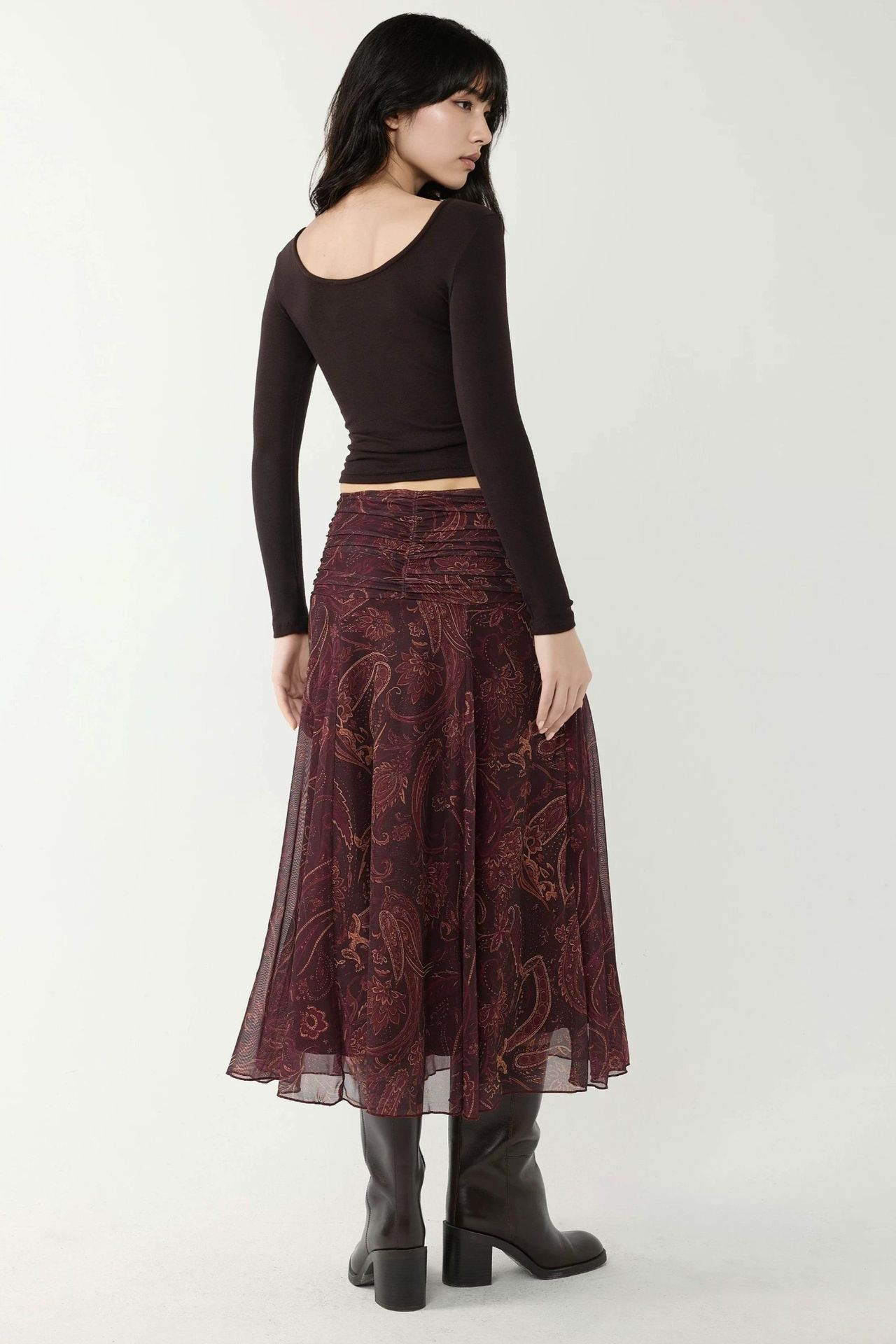 Patterned Midi Wrap Skirt with Ruffle Detail 4