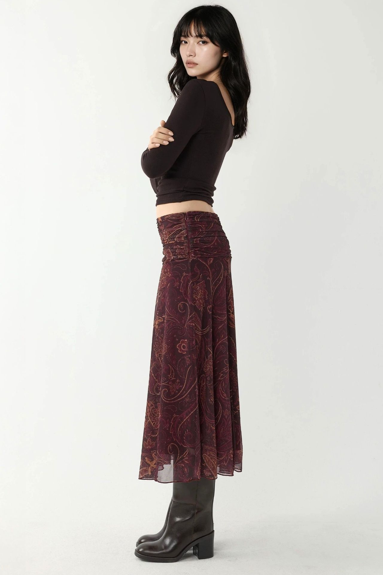 Patterned Midi Wrap Skirt with Ruffle Detail 6