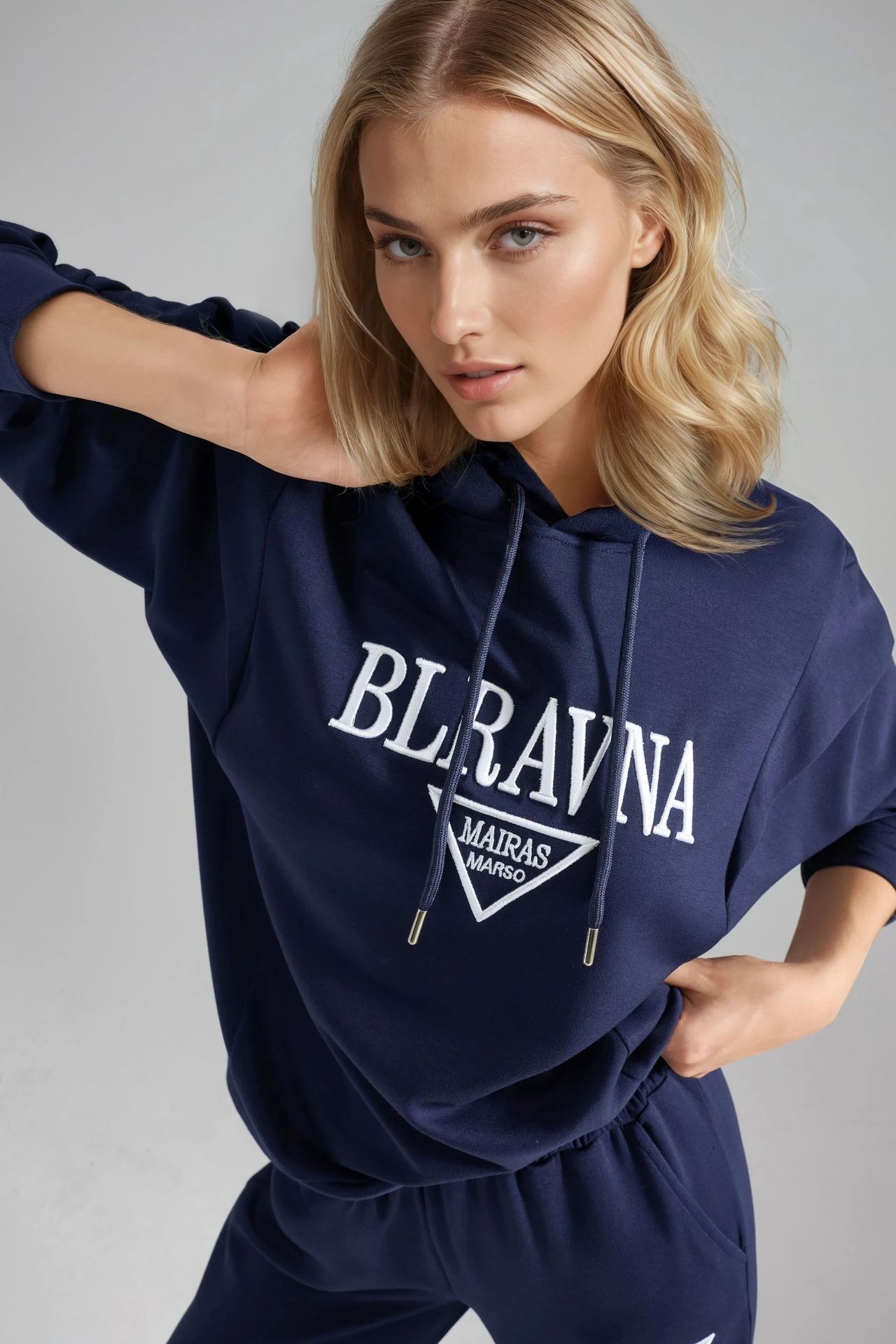 Modal Touch Embroidered Hooded Two-Piece Set Bersan Collection 7