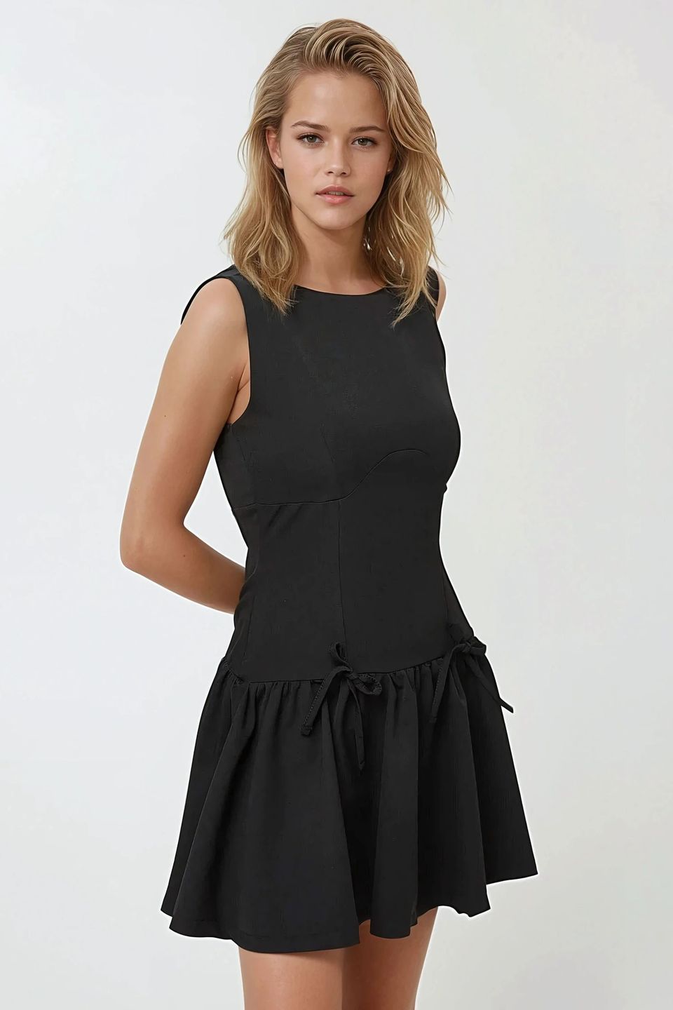 Fitted Mini Dress with Bow Details