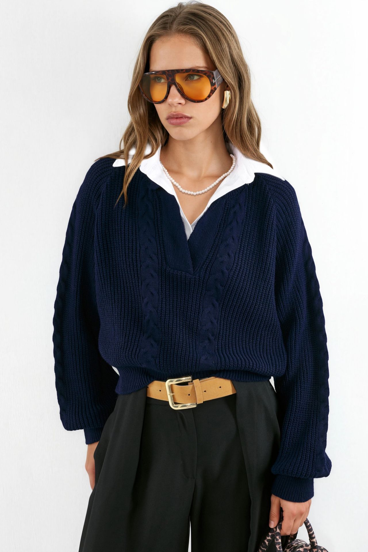 Patterned Knit Sweater with Shirt Collar 5