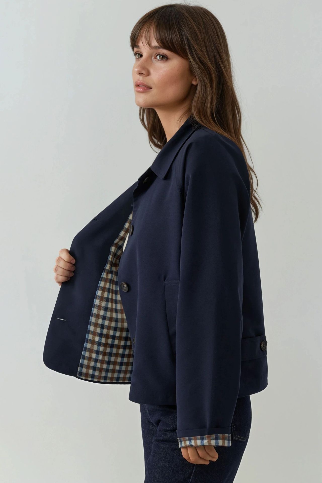 Plaid Checkered Lining Jacket with Button Closure