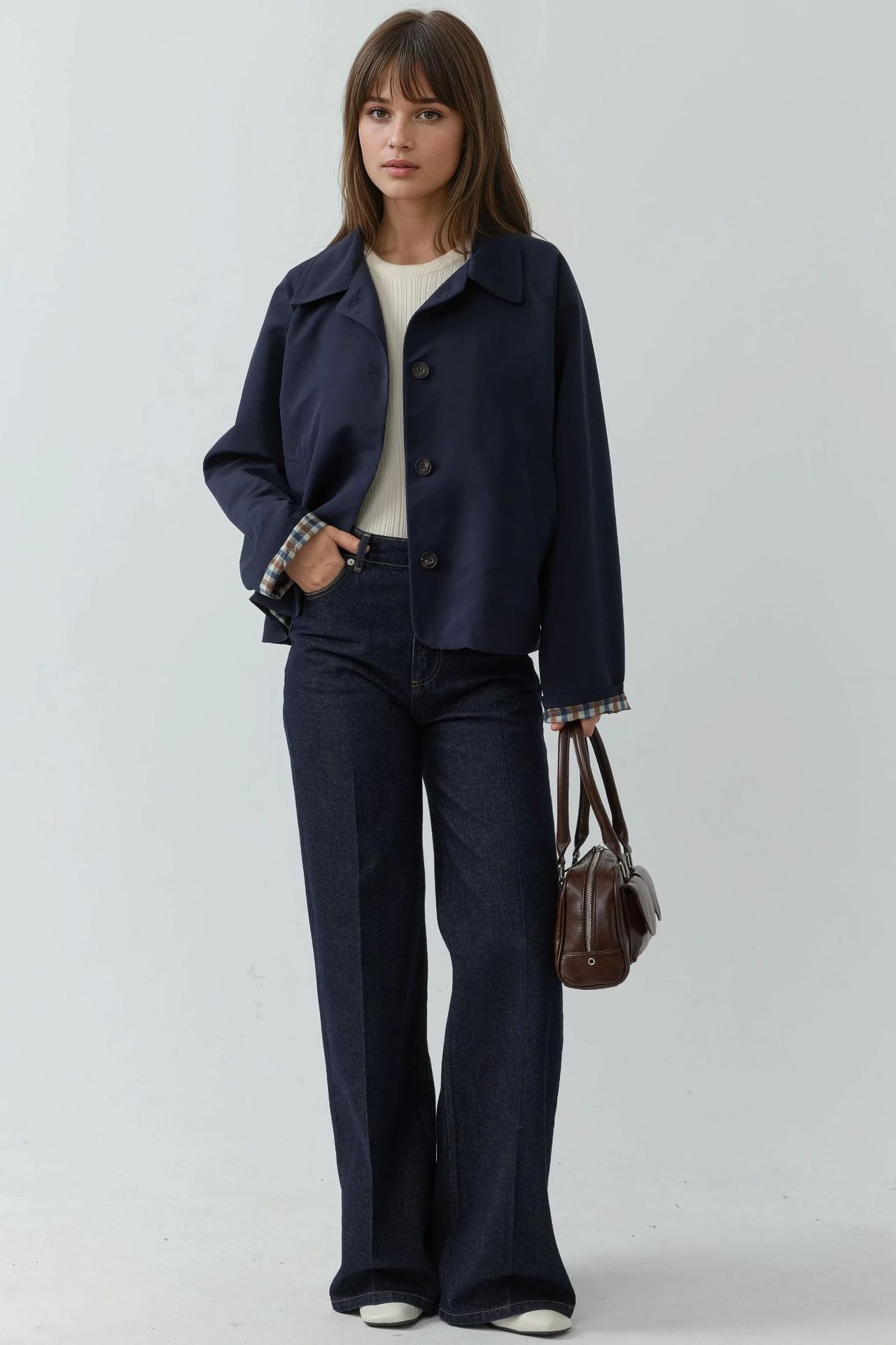 Plaid Checkered Lining Jacket with Button Closure