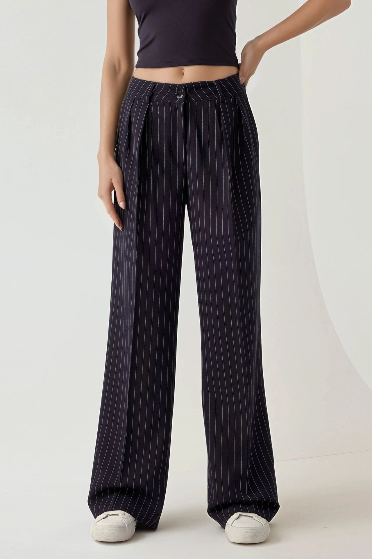 Striped Wide Leg Pleated Palazzo Pants