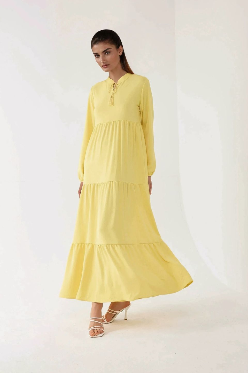 Textured Long Sleeve Crew Neck Maxi Dress
