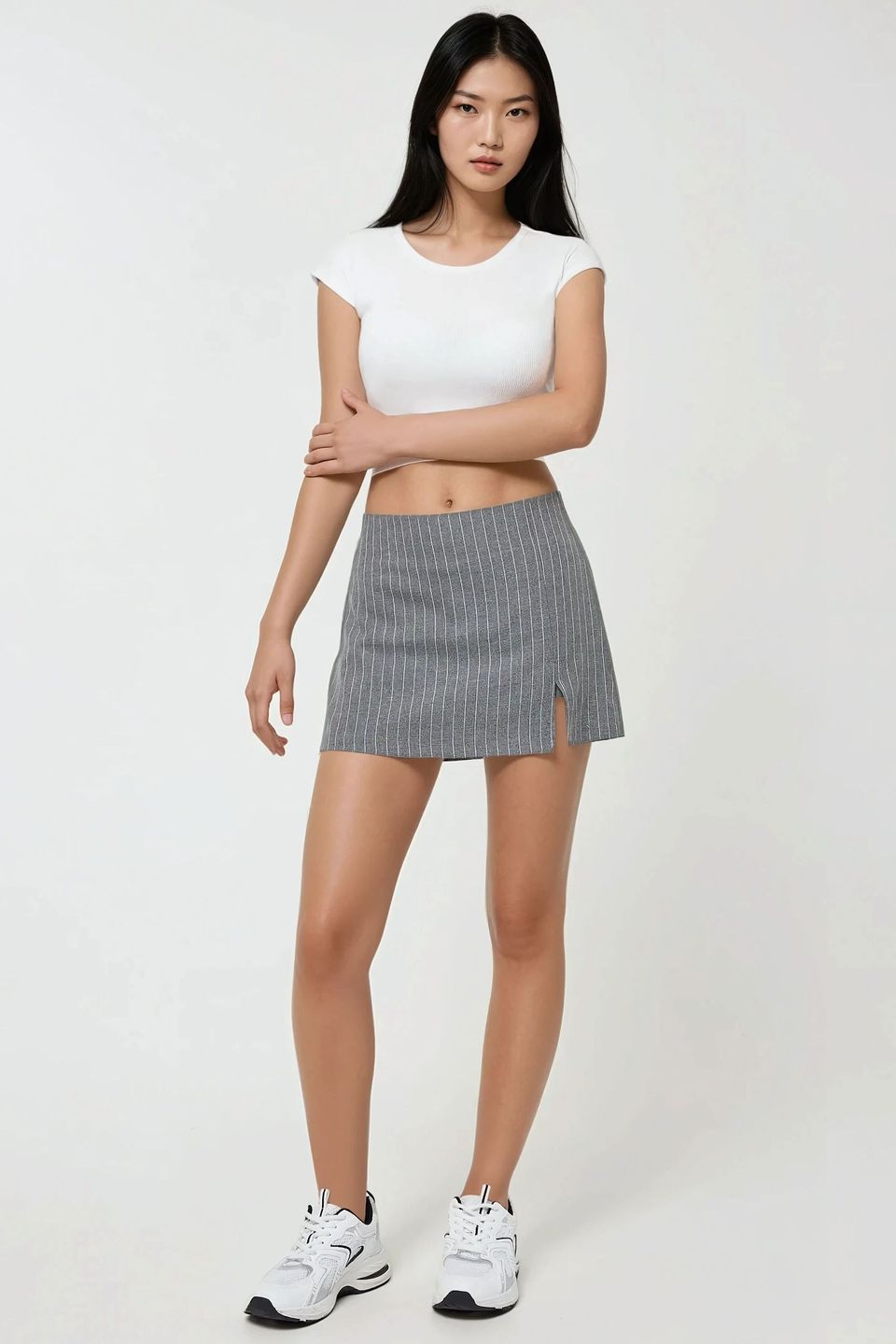 Striped Mini Skorts with Slit Detail