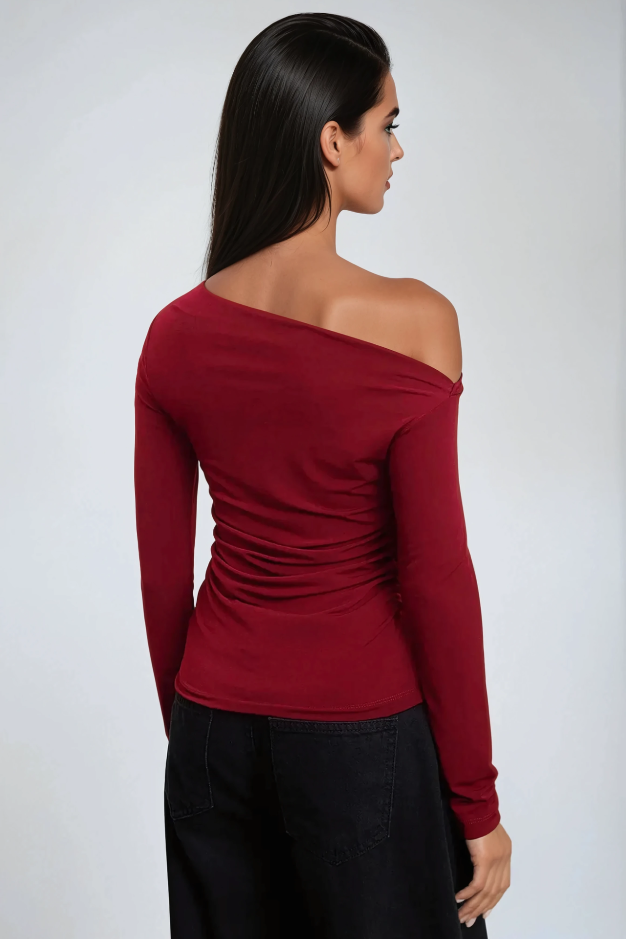 Textured Asymmetrical Collar Drapped Top