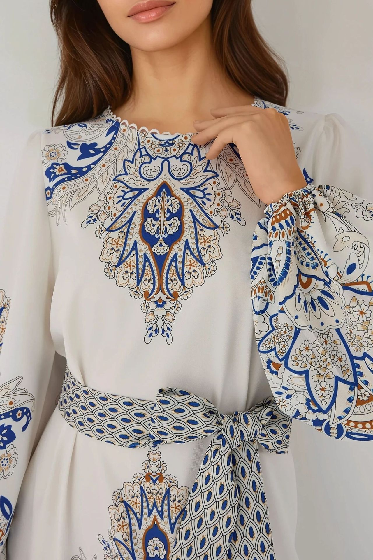 Printed Long Sleeve Viscose Maxi Dress 
