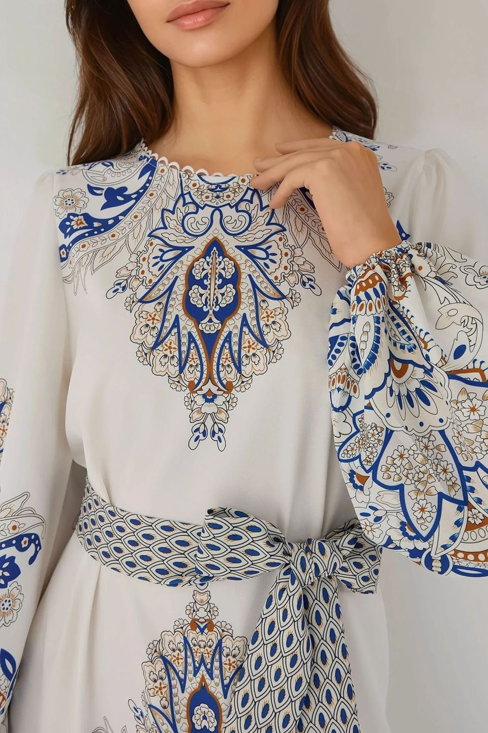 Printed Long Sleeve Viscose Maxi Dress 