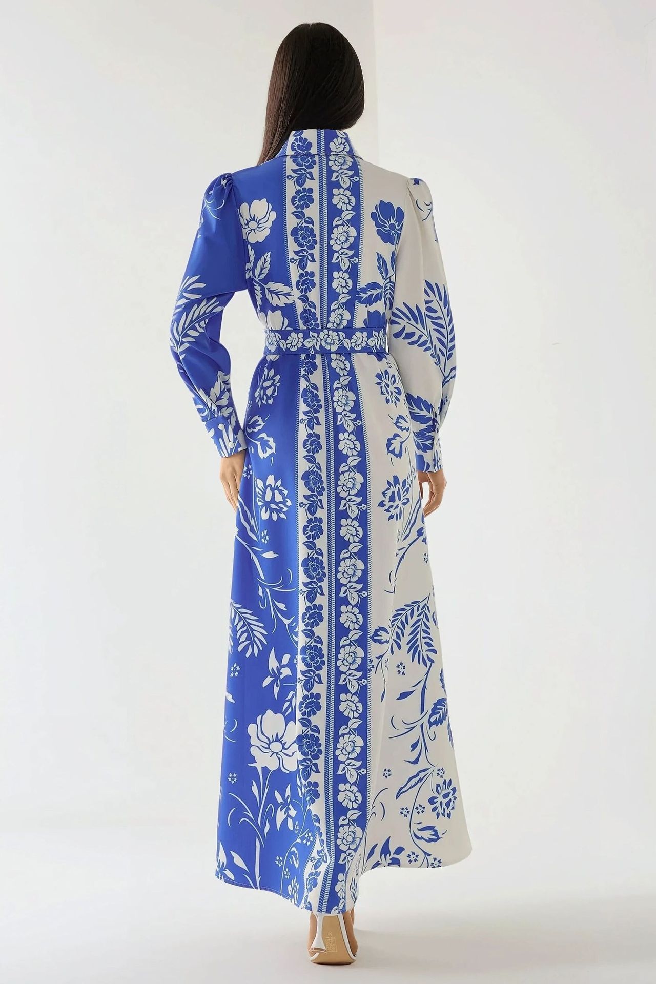 Printed Long Sleeve Maxi Dress with Belt