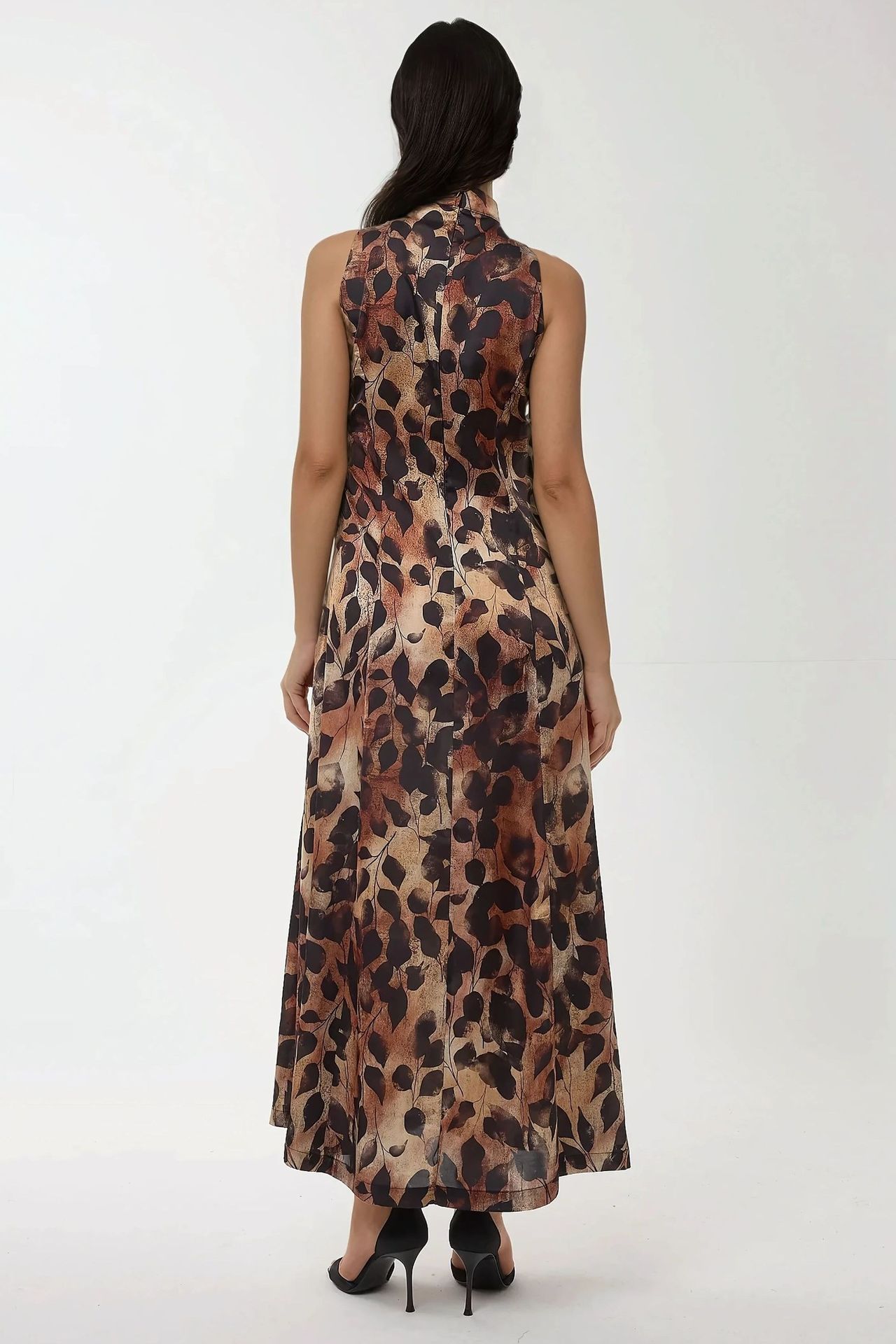 Printed Halter Collar Maxi Dress