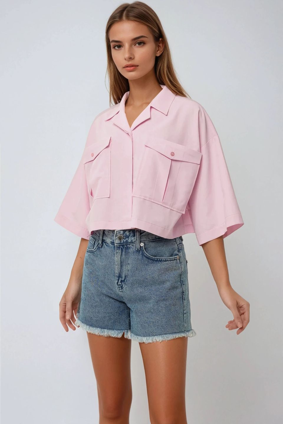 Crop Shirt with a Pocket Detail