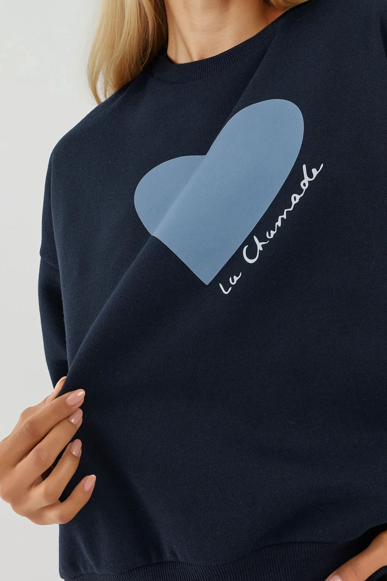 Printed Crew Neck Raised Sweatshirt