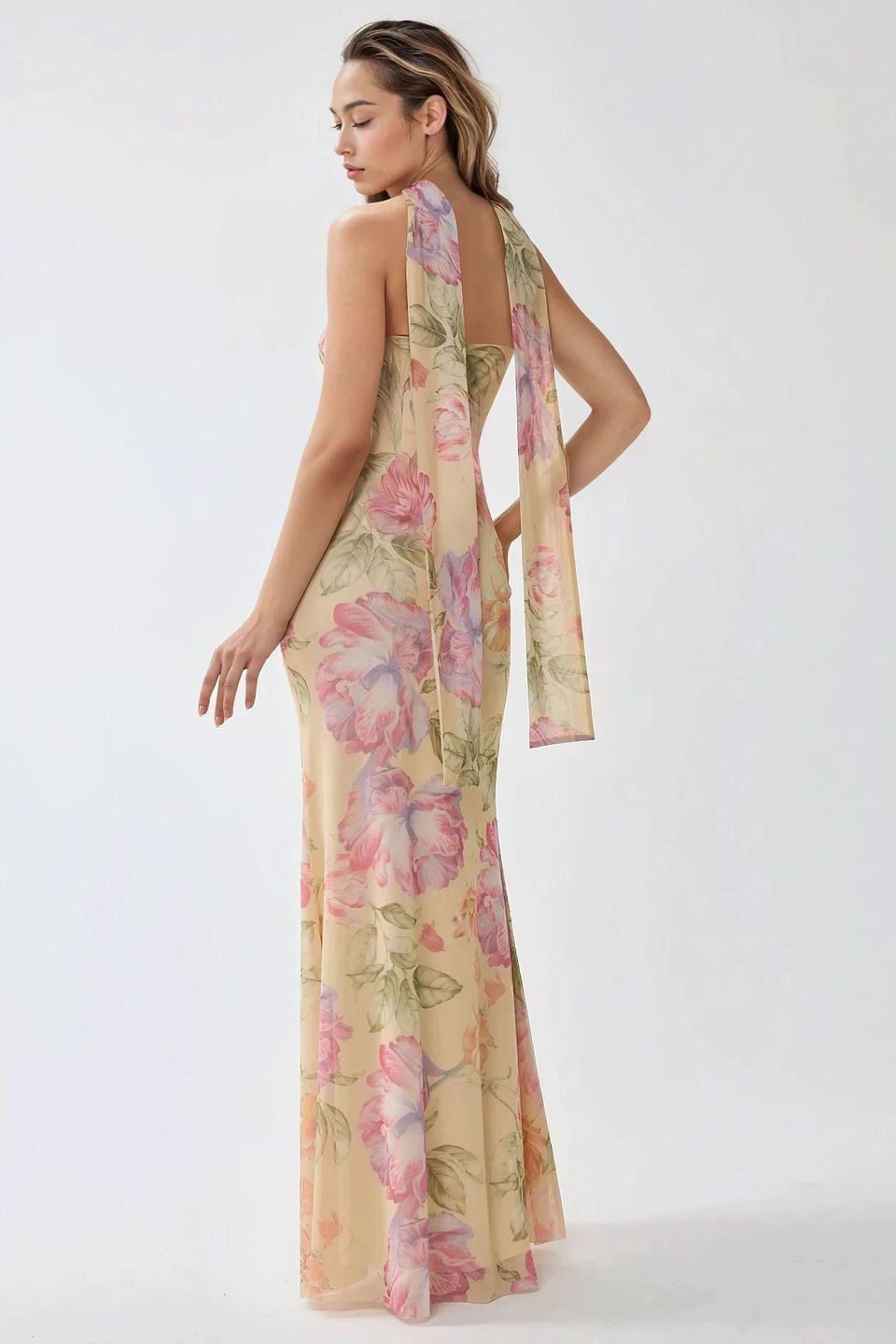 Strapless Flowering Bodycon Maxi Dress