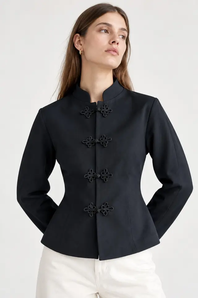 Blazer Jacket with Decorative Button Closure