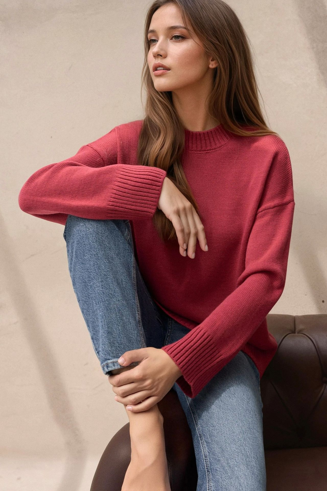 Bisiklet Yaka Relax Fit Yumuşak Triko Kazak 2