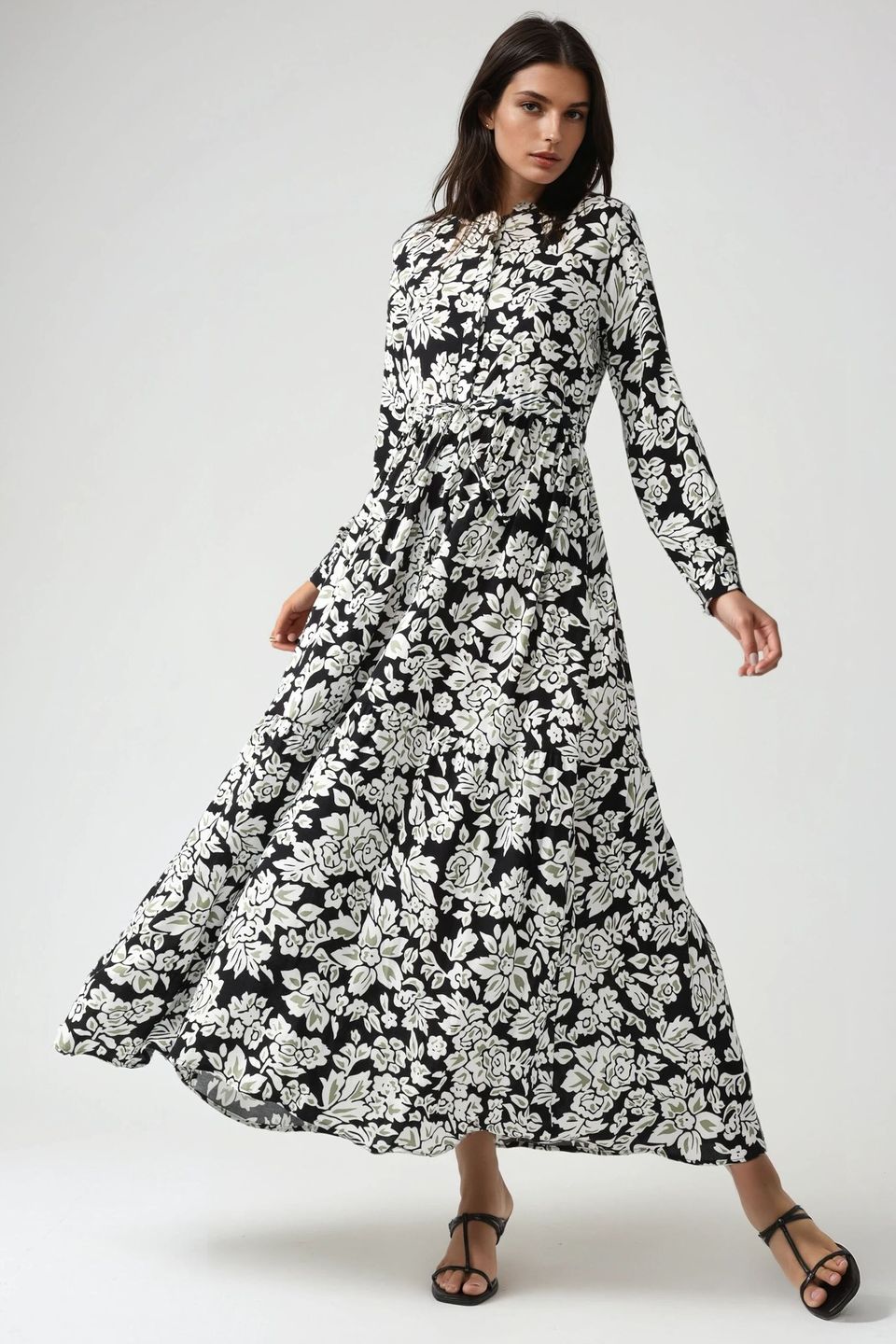 Printed Maxi Dress with Shirt Collar
