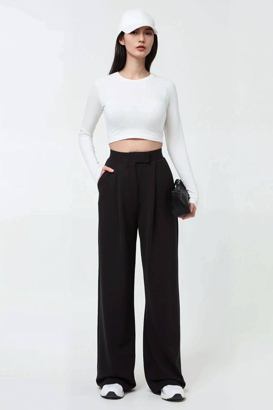 High Waist Elastic Crepe Palazzo Pants