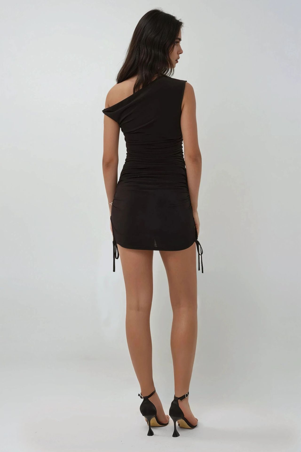 Asymmetricaal Neck Bodycon Mini Dress with Cut Out Detail