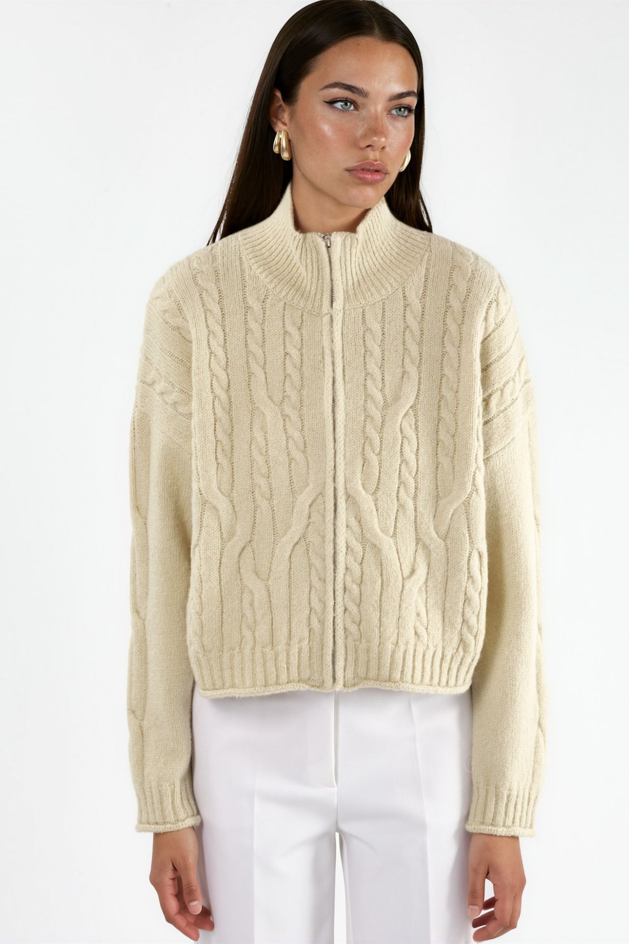 Crop Soft Touch Zip-Up Cable Knit Cardigan 5