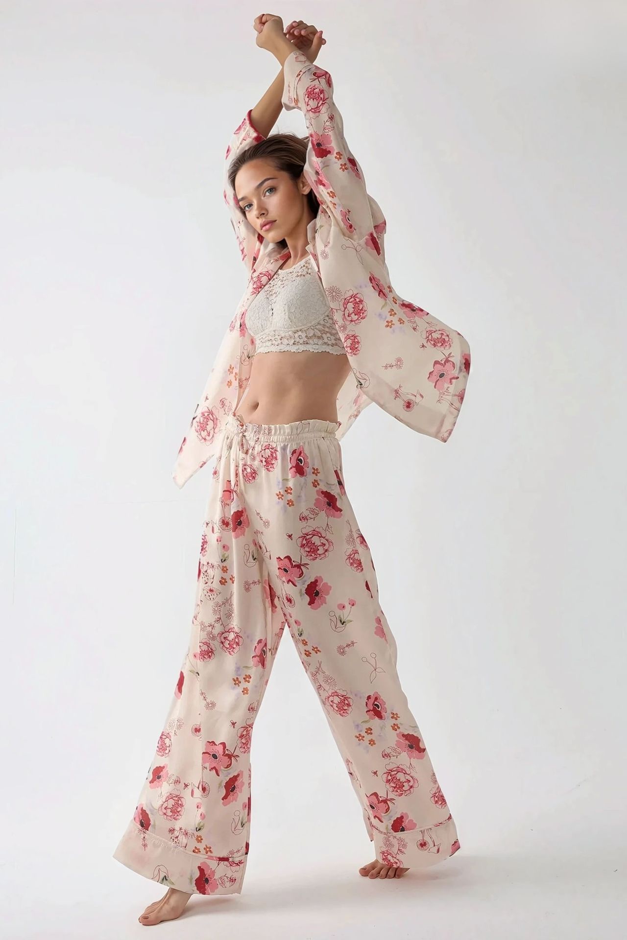 Printed Satin Pajama Set with Shirt Collar