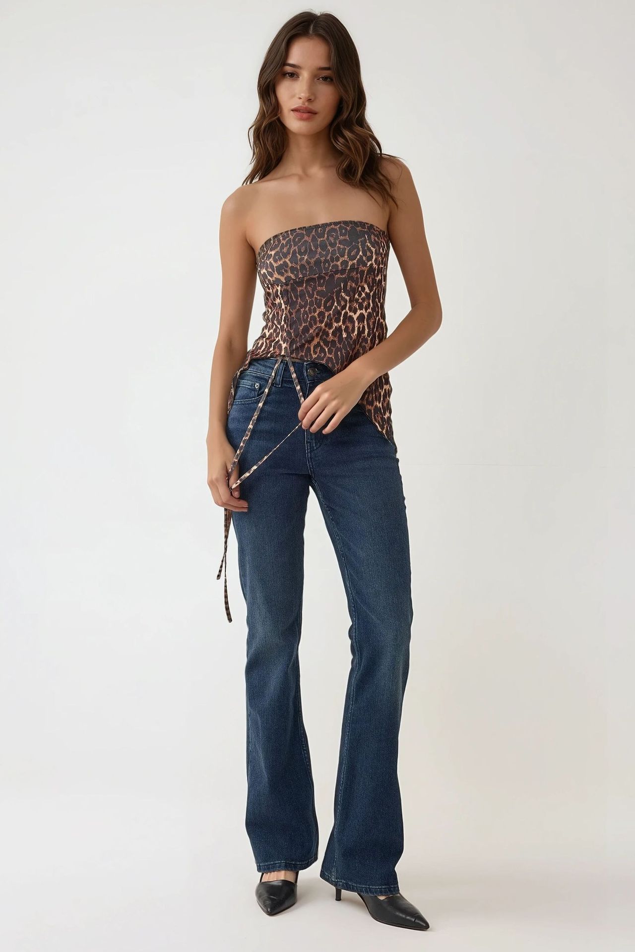 Leopard Print Strapless Fitted Printed Crop Top
