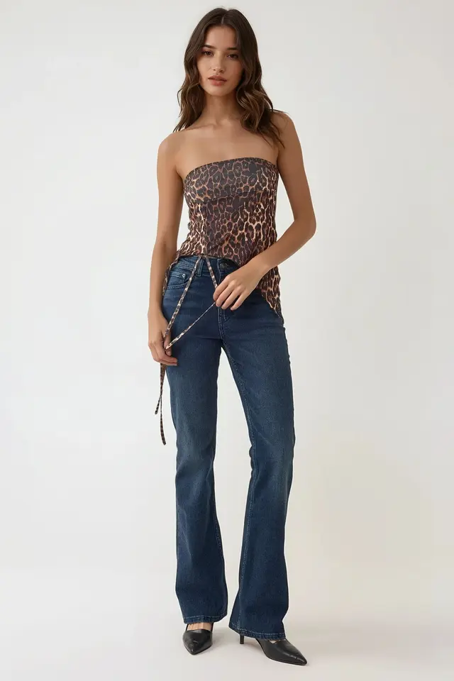 Leopard Print Strapless Fitted Printed Crop Top