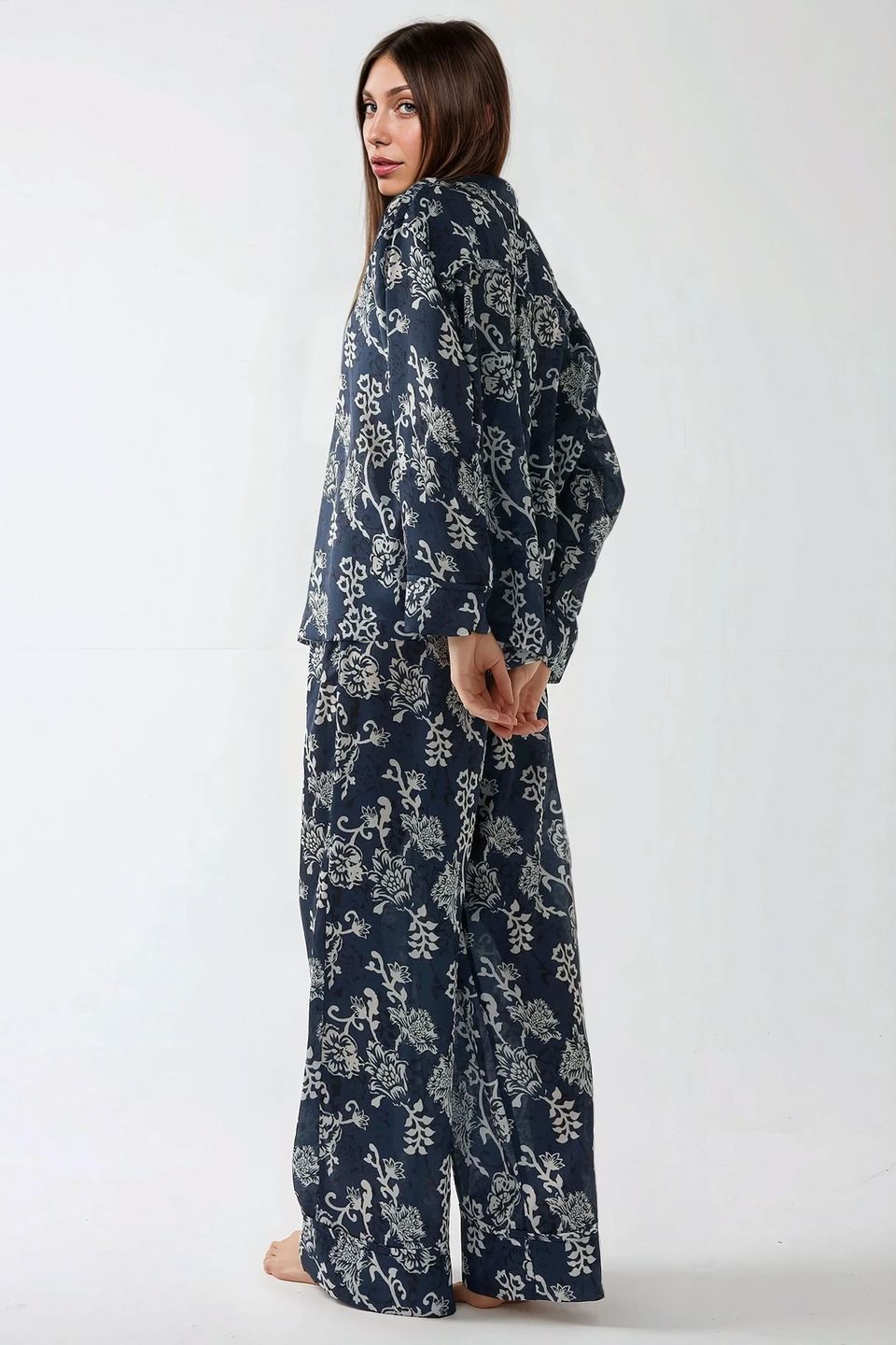 Printed Satin Pajama Set with Shirt Collar