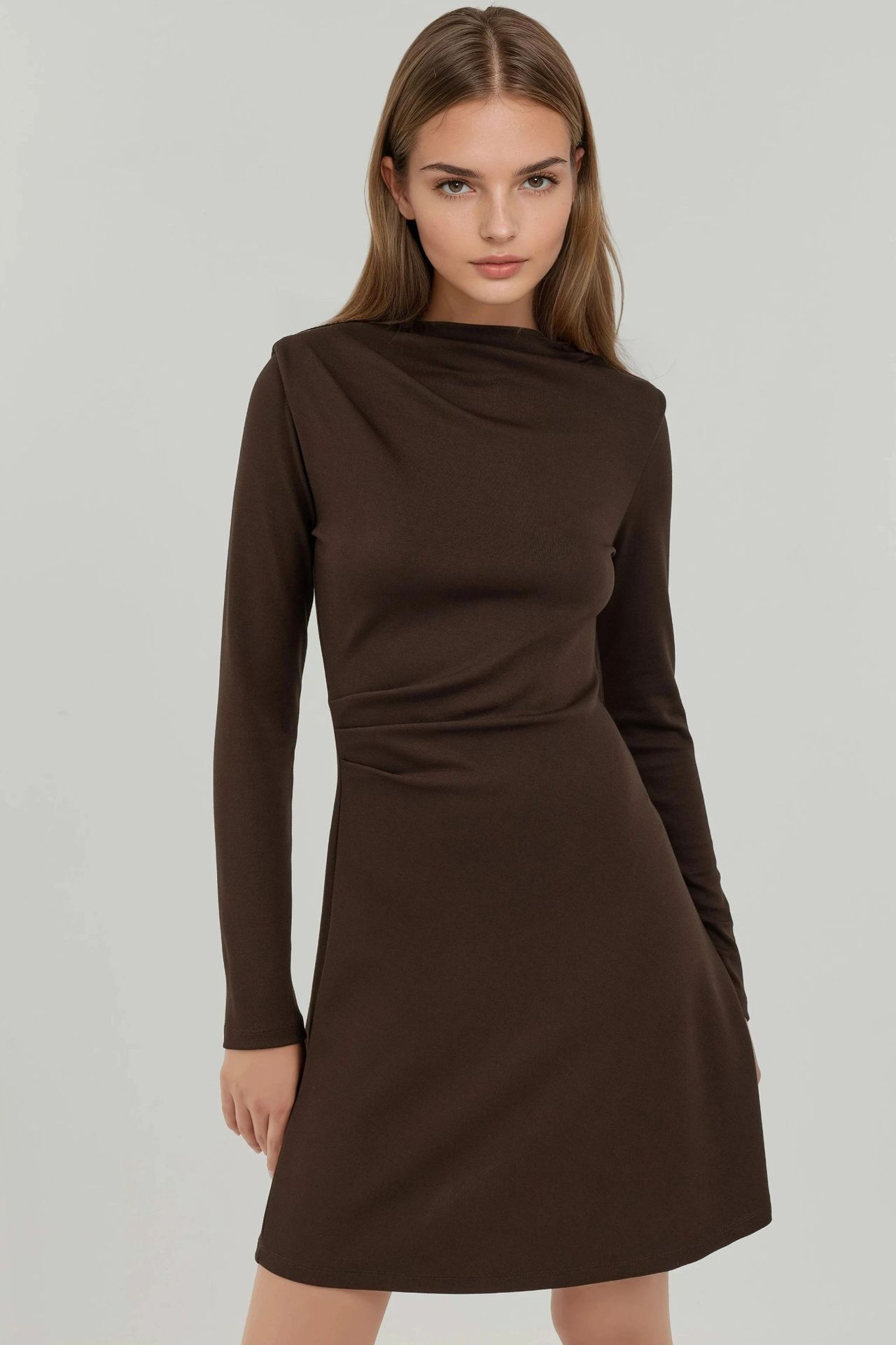 Drapped Mini Dress with Crew Neck 5