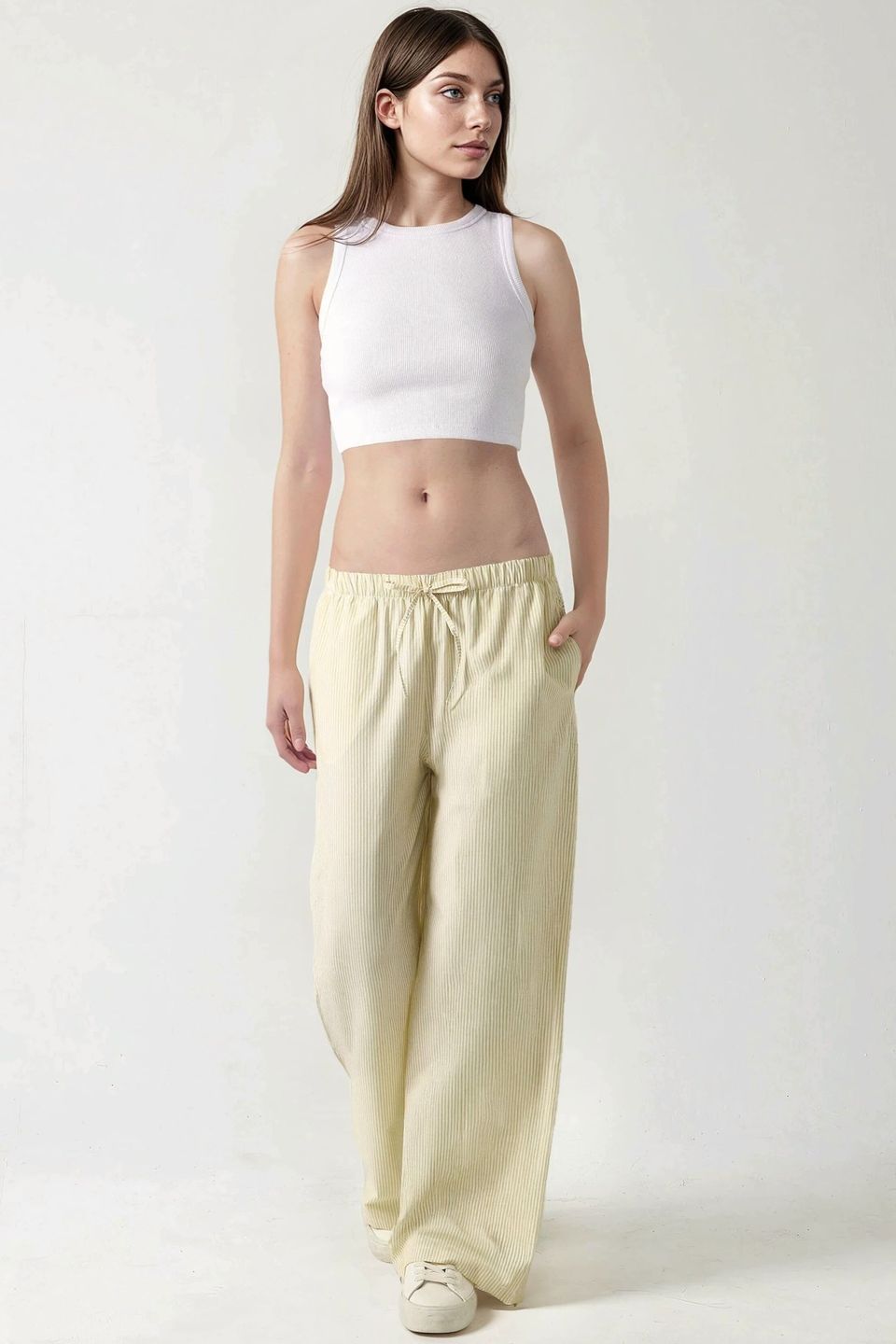 Elastic Waist Striped Cotton Pants