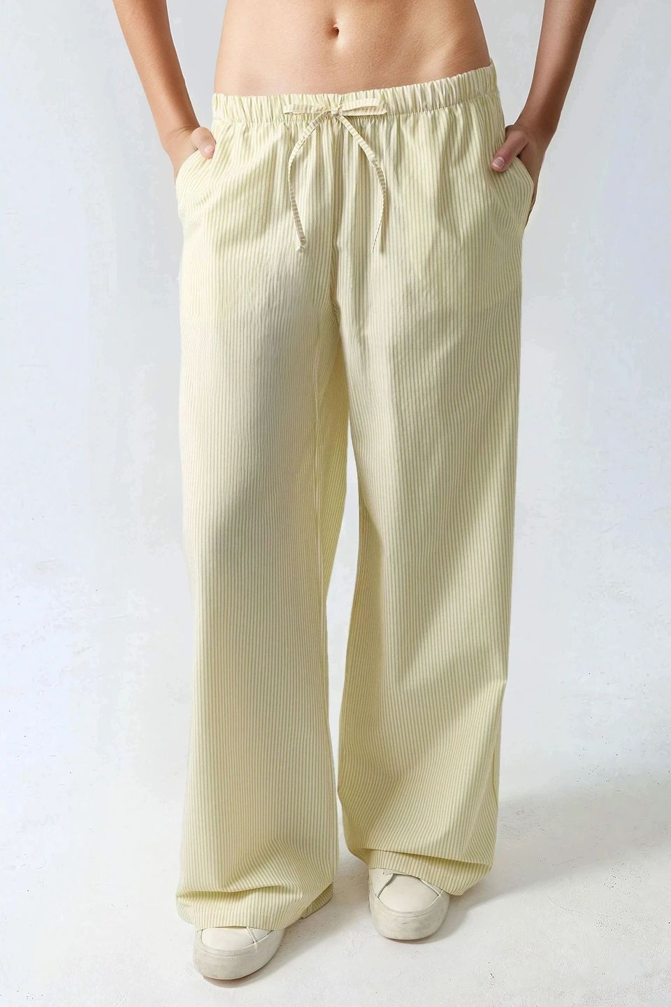 Elastic Waist Striped Cotton Pants