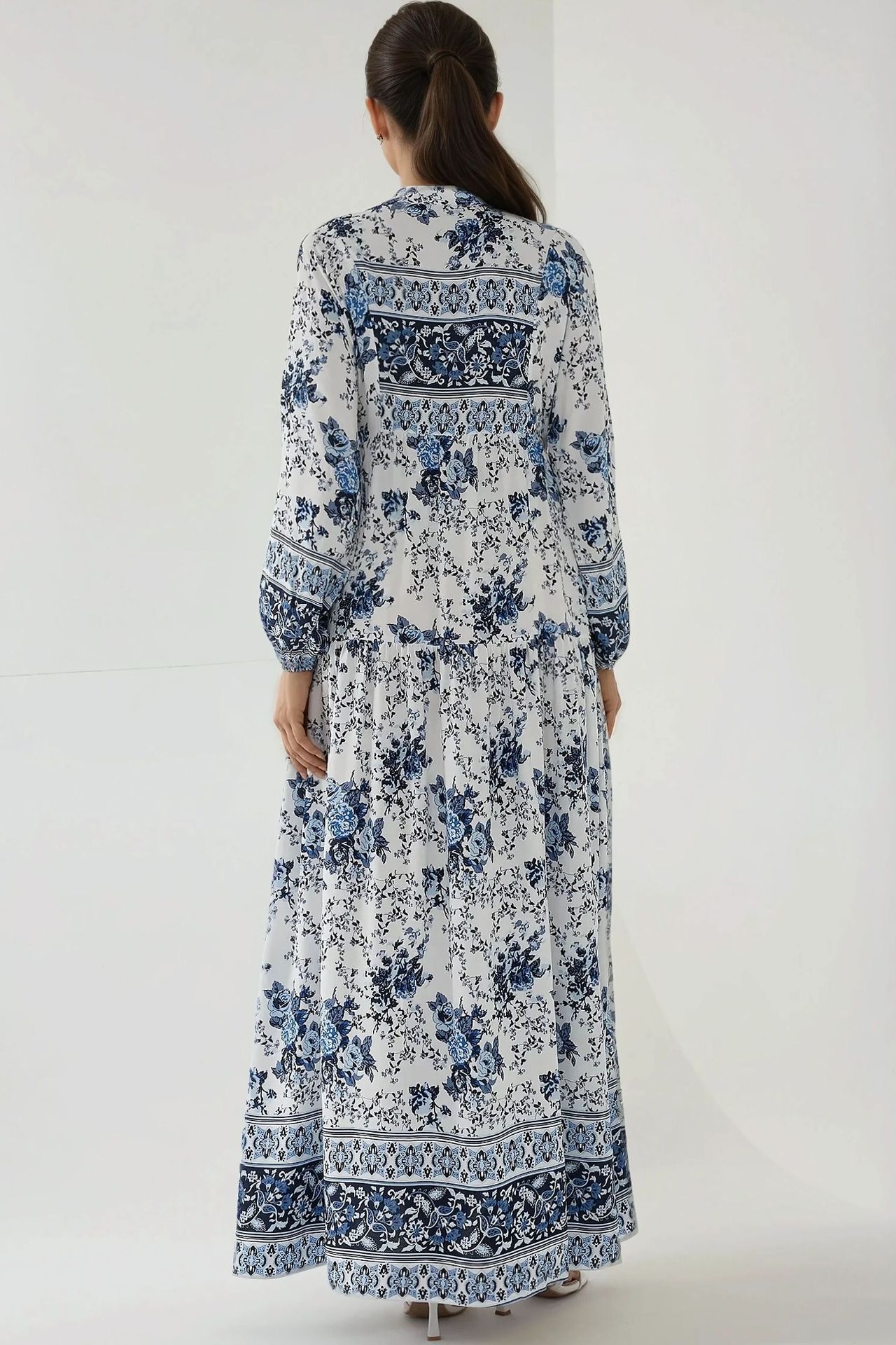 Printed Long Sleeve Viscose Maxi Dress 