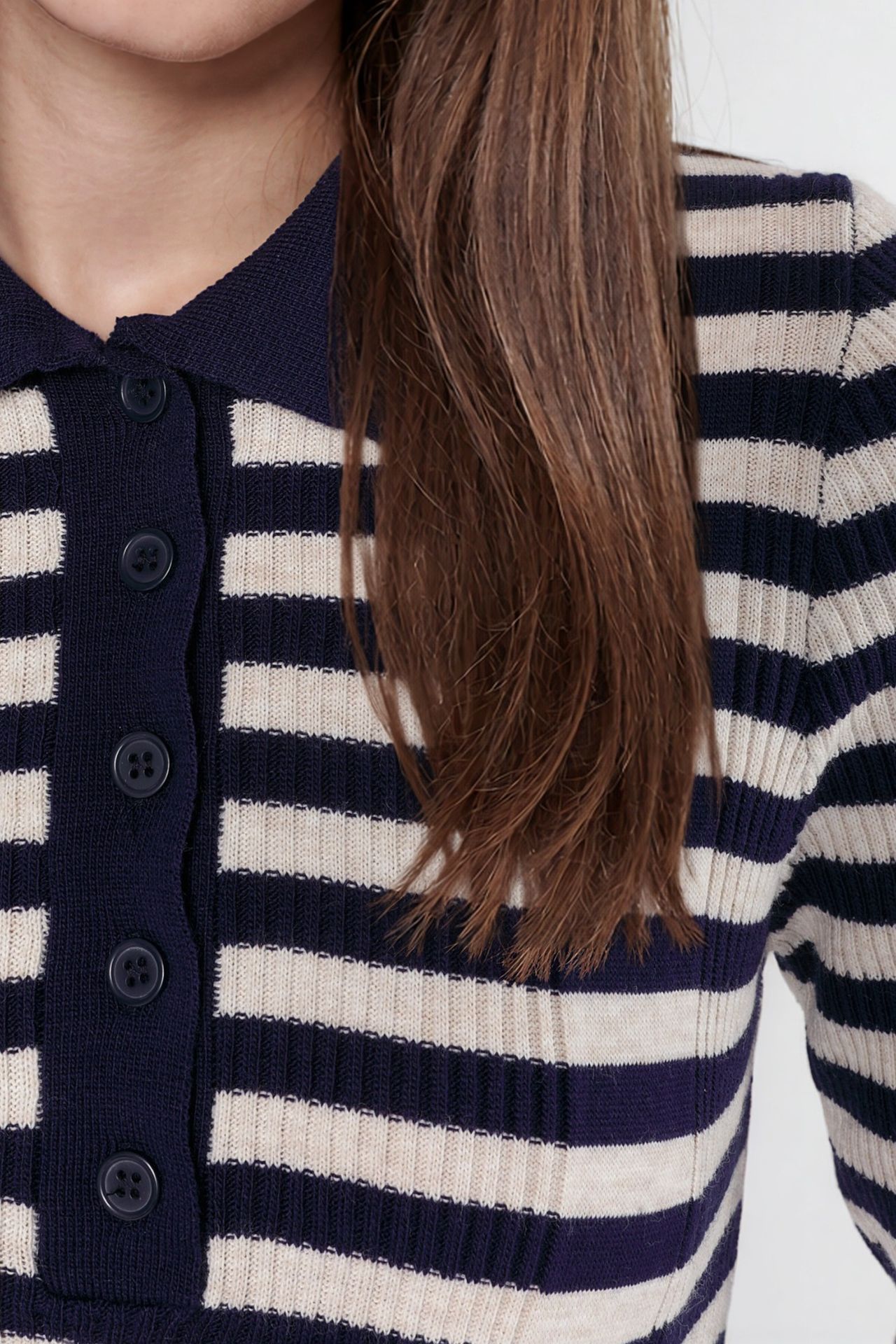 Striped Ribbed Button Polo Sweater 4