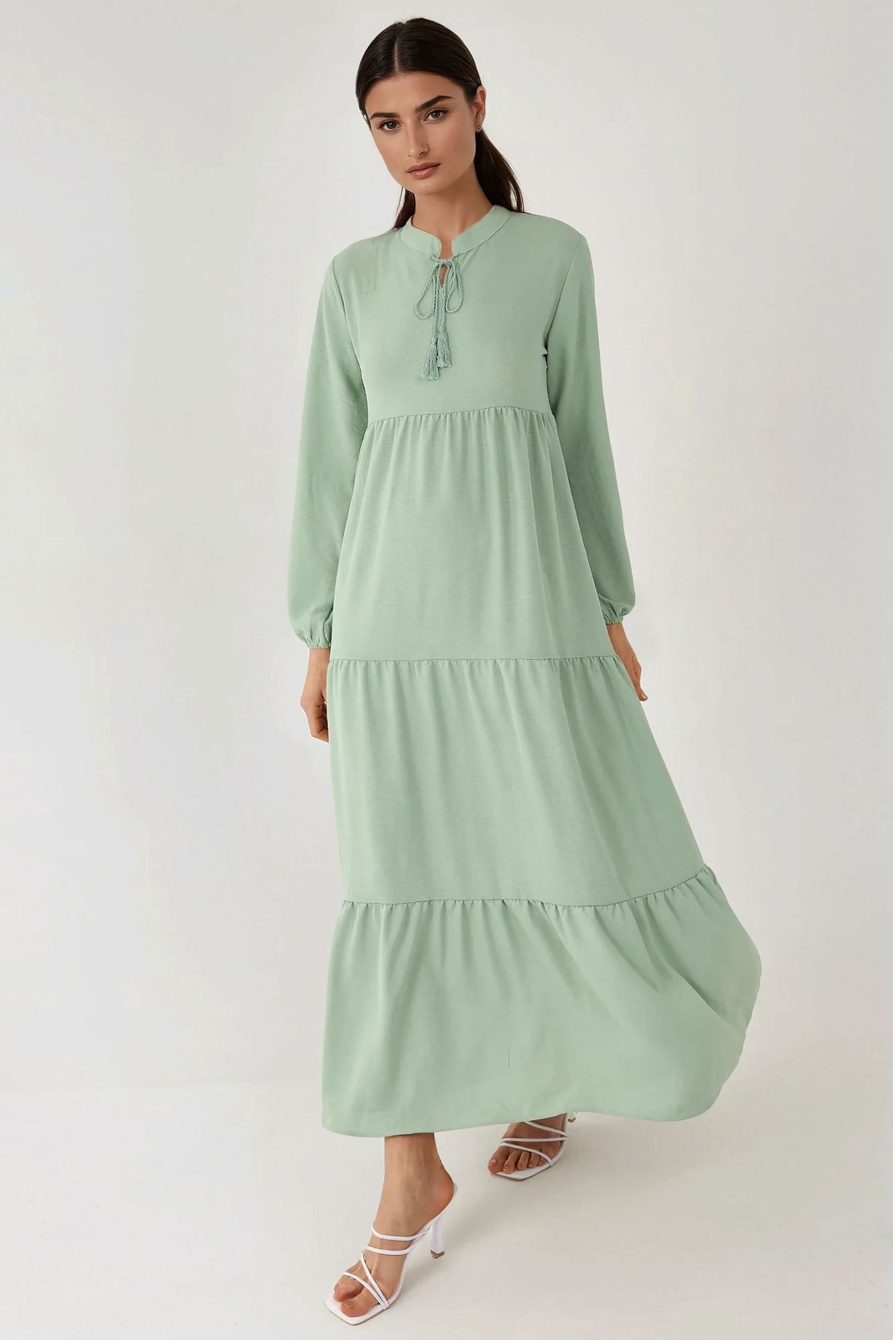 Textured Long Sleeve Crew Neck Maxi Dress